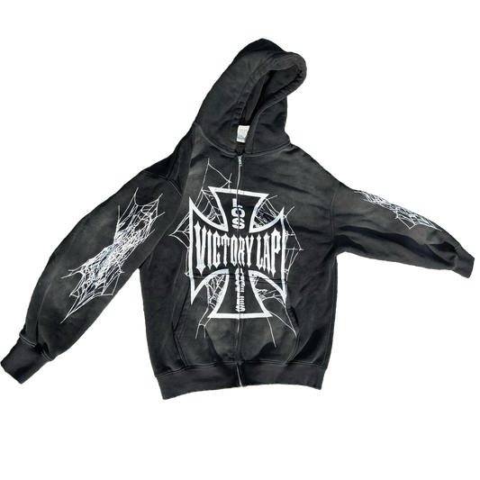 VLV3 "SPIDERWEB" FADED BLACK ZIP-UP