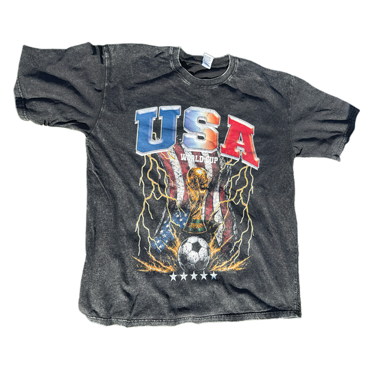 VLV3 "USA WORLDCUP" ACID WASH BLACK SHIRT